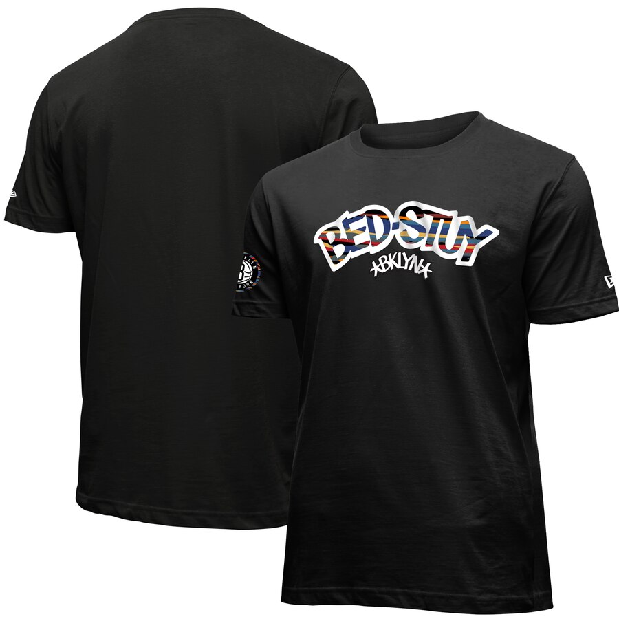 Men 2020 NBA New Era Brooklyn Nets Black 201920 City Edition Brushed Jersey TShirt.->nba t-shirts->Sports Accessory